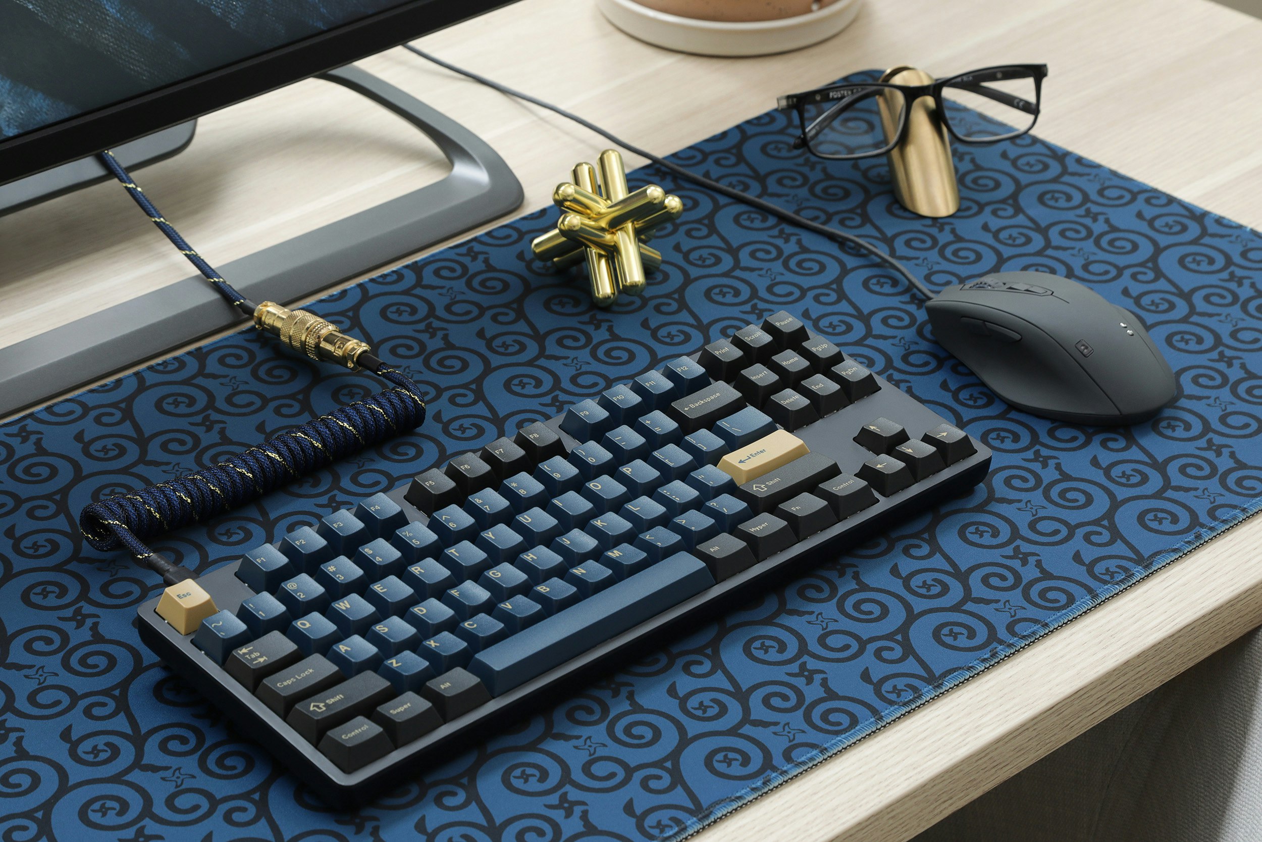 Drop + RedSuns Samurai Desk Mat Karakusa Blue Battlestations Desk